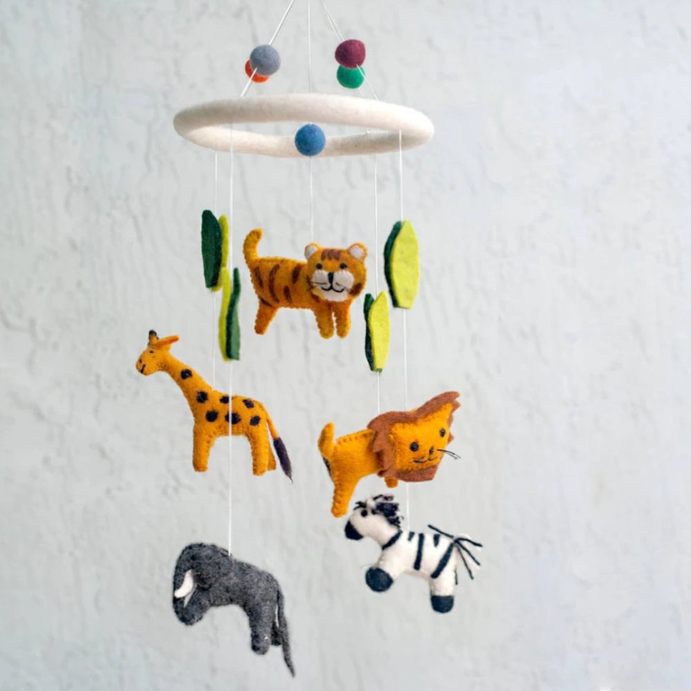 Felted Wool Jungle Animal Baby Crib Mobile for Nursery
